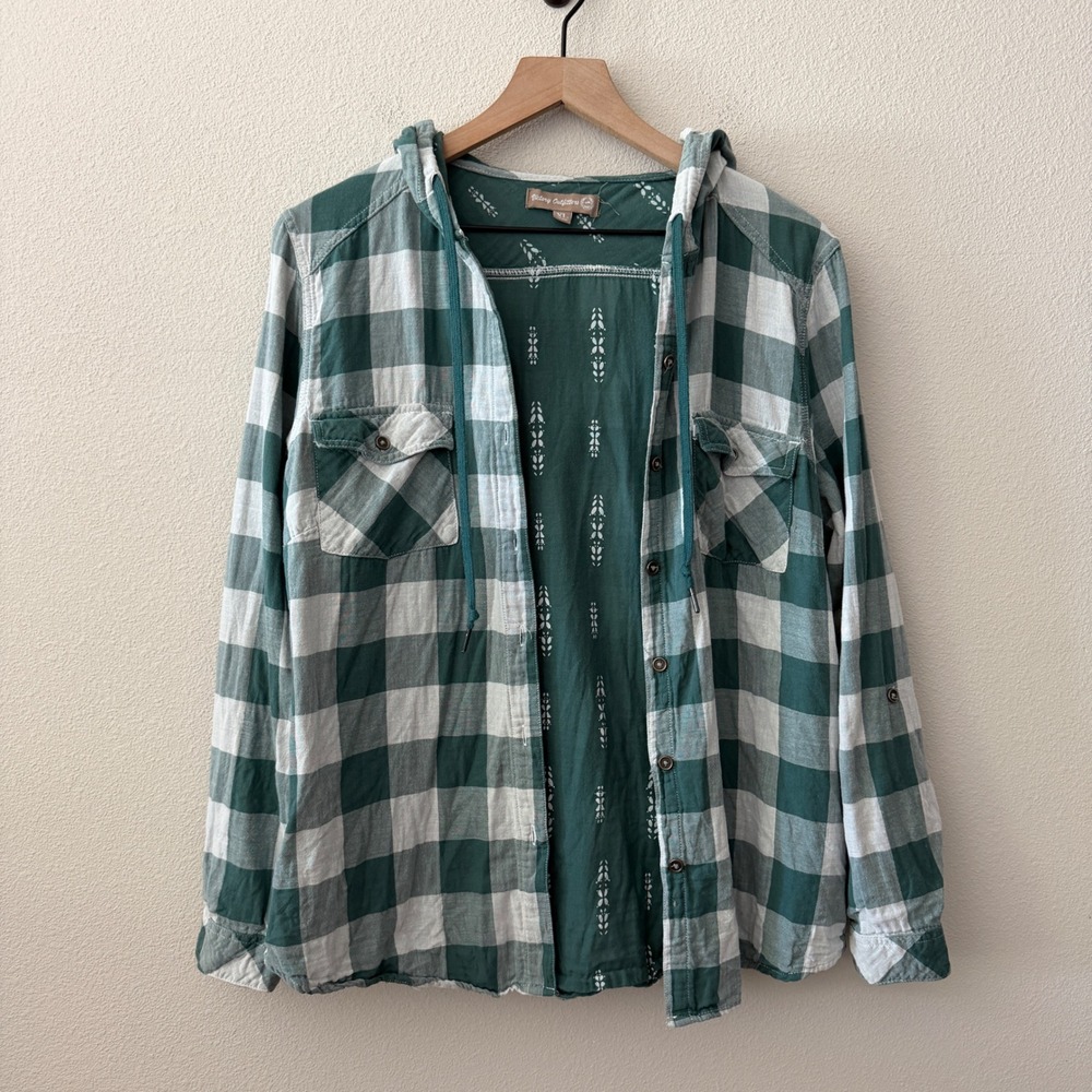 VICTORY OUTFITTERS Womens Hooded Flannel‎ Plaid Gorpcore Cabin Outdoorsy Boho XL